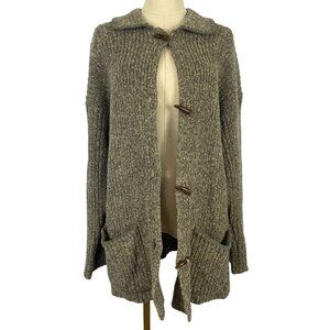 Vintage Y2K Cassini Wool Blend M Grey Chunky Knit Toggle Clasp Long Cardigan